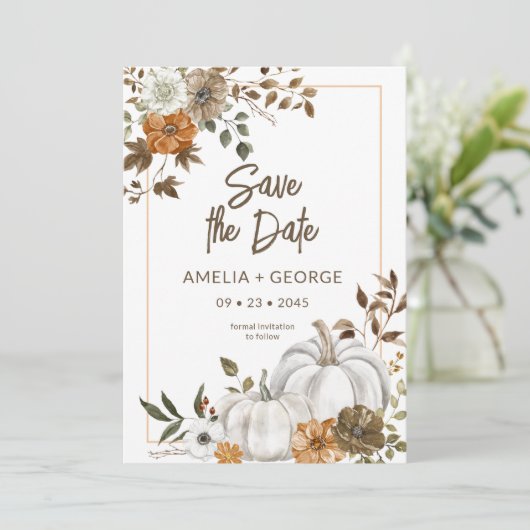Najaar Herfst Pumpkin Floral Lijst Uitnodiging (Staand voorkant)