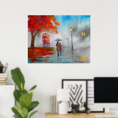 Najaar herfst regenachtige dag rood busstel poster (Thuiskantoor)