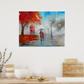 Najaar herfst regenachtige dag rood busstel poster (Keuken)