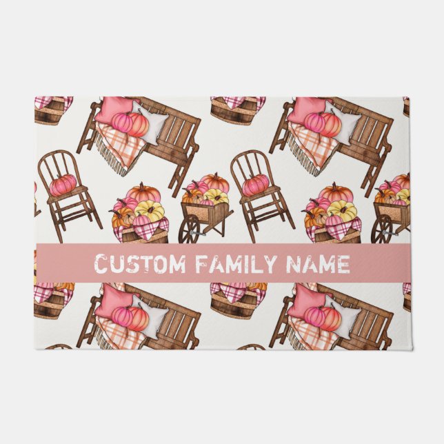 Najaar Herfst roze pompoen klep Deurmat (Voorkant)