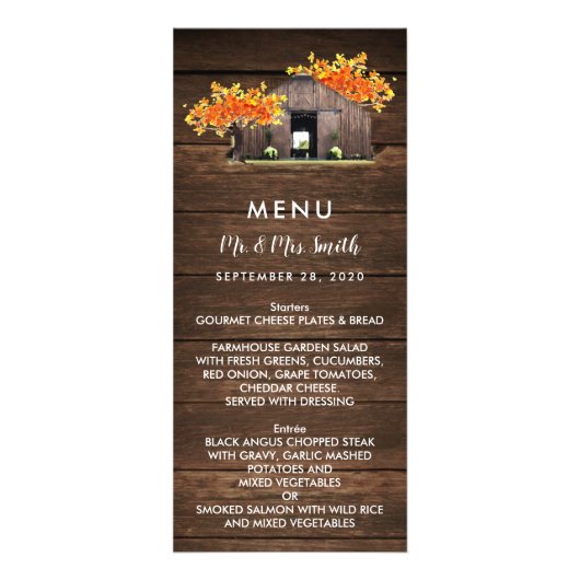 Najaar Herfst Rustic Barn Wedding Menu Kaart (Voorkant)