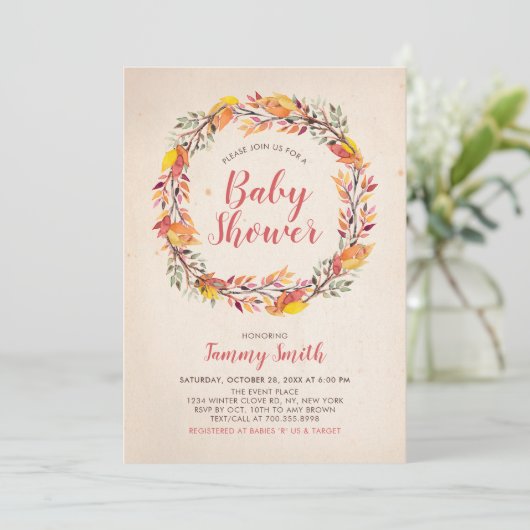 Najaar/Herfst Rustic Floral Baby shower Kaart (Staand voorkant)