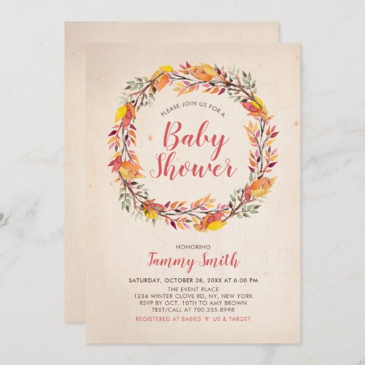 Najaar/Herfst Rustic Floral Baby shower Kaart (Voorkant / Achterkant)