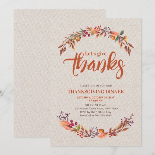 Najaar/Herfst Rustische Bedankt met uitnodiging vo (Voorkant / Achterkant)