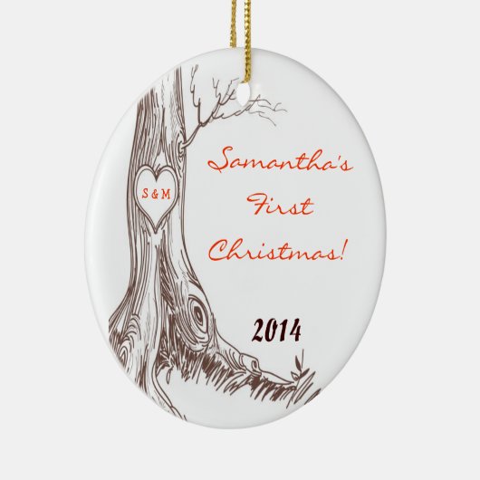 Najaar Herfst Tree Initia Aangepersonaliseerde naa Keramisch Ornament (Rechts)