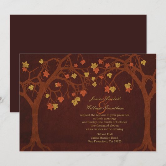 Najaar / Herfst Trees Wedding Uitnodiging (Voorkant / Achterkant)