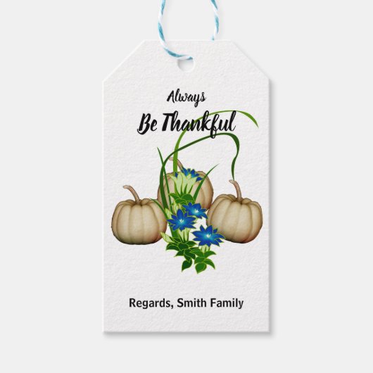 Najaar Herfst Waterverf Witte pompoen Thanksgiving Cadeaulabel (Voorkant)