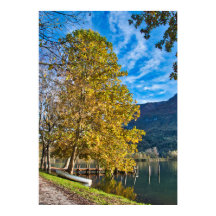 Najaar in Italië met boom en boot bij het meer