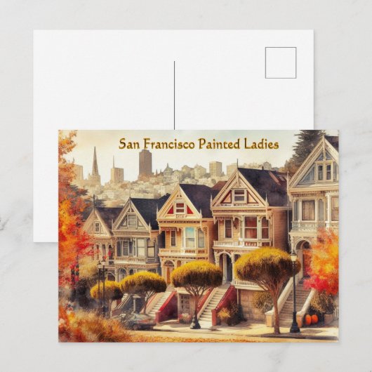 Najaar in San Francisco Victoriaans huizen Briefka Briefkaart (Voorkant / Achterkant)