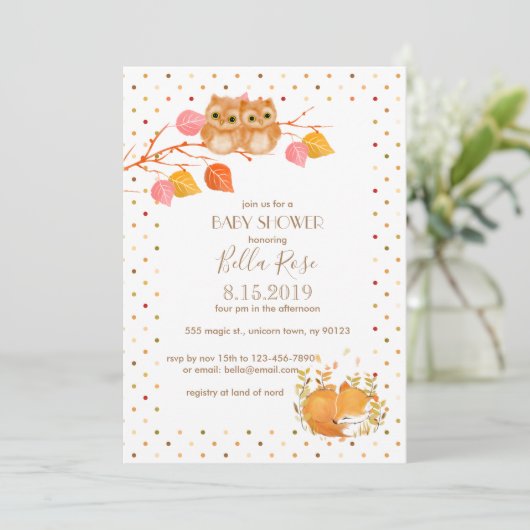 Najaar is Polka Dot Baby Shower Invitations Kaart (Staand voorkant)