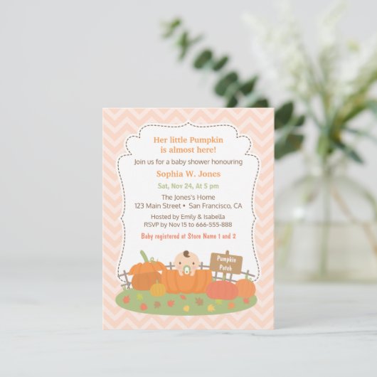 Najaar kleine pompoen babyschoenen kaart (Staand voorkant)