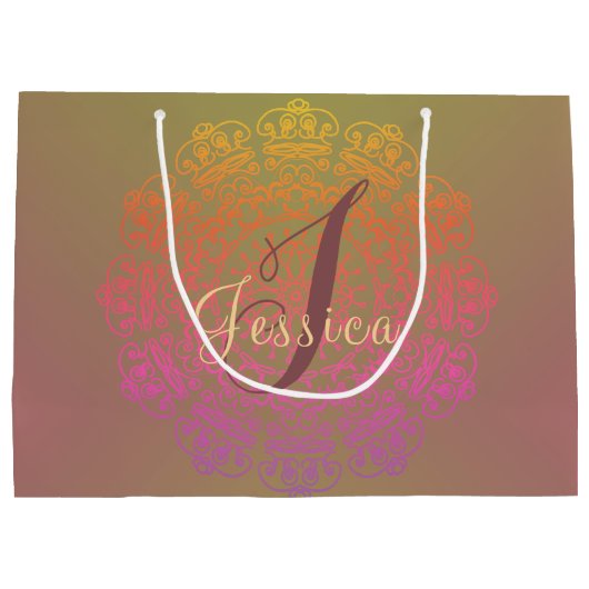 Najaar kleur Mandala Monogram Gift Bag Groot Cadeauzakje (Achterkant)