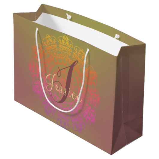 Najaar kleur Mandala Monogram Gift Bag Groot Cadeauzakje (Achterkant Gekanteld)