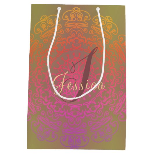 Najaar kleur Mandala Monogram Gift Bag Medium Cadeauzakje (Achterkant)