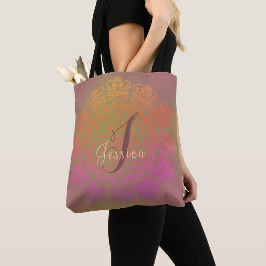Najaar kleur Mandala Monogram Tote Bag (Dichtbij)