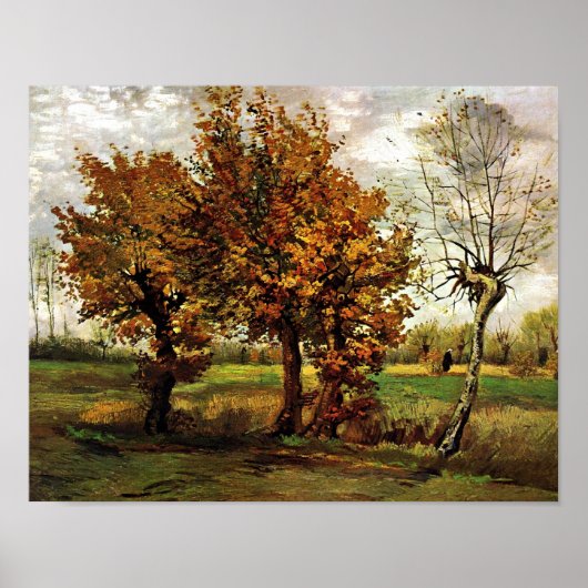 Najaar landschap Vier bomen van Gogh Fine Art Poster (Voorkant)