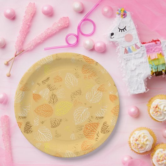 Najaar, Leaves Pattern 4 Papieren Bordje (Feest)