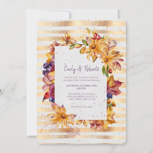 Najaar Lijst gouden streep bruiloft Kaart (Voorkant)