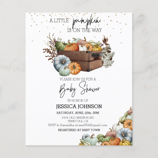 Najaar Little Pumpkin Waterverf Baby shower (Voorkant)