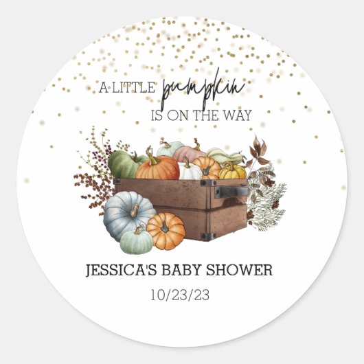 Najaar Little Pumpkin Waterverf Baby shower Ronde Sticker (Voorkant)