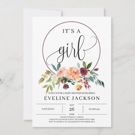 Najaar Marigold Oranje Baby shower met floreel Kaart (Voorkant)