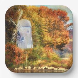 Najaar op de rivier papieren bordje