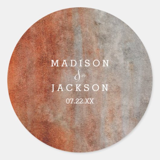 Najaar Oranje grijze Waterverf Monogram bruiloft Ronde Sticker (Voorkant)