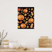 Najaar Oranje pompoenpatroon Herfst Poster (Keuken)