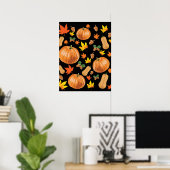 Najaar Oranje pompoenpatroon Herfst Poster (Thuiskantoor)