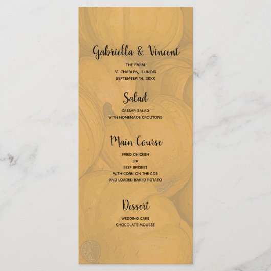Najaar Oranje Pumpkins Wedding Menu (Voorkant)