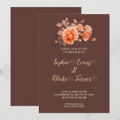 Najaar Oranje Rozen Bouquet bruine bruiloft Kaart (Voorkant / Achterkant)