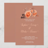 Najaar Oranje Rozen Bouquet bruine bruiloft Kaart (Voorkant / Achterkant)