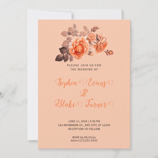 Najaar Oranje Rozen Bouquet Peach Wedding Kaart (Voorkant)