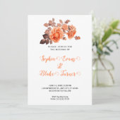 Najaar Oranje Rozen Bouquet White Wedding Kaart (Staand voorkant)