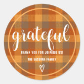 Najaar Oranje Tartan Grateful Personalized Ronde Sticker (Voorkant)