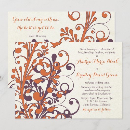 Najaar Paarse Oranje uitnodiging tot huwelijk (Voorkant / Achterkant)