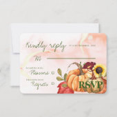 Najaar pomkin Sunflower Cute Fall Wedding RSVP Kaartje (Voorkant)