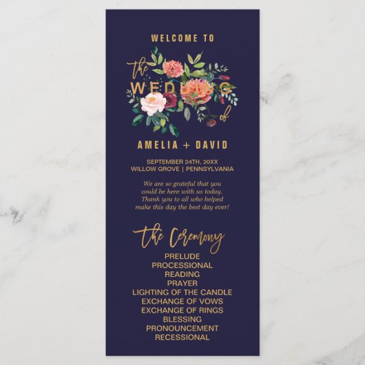 Najaar programma Floral Wedding Programmakaart (Voorkant)