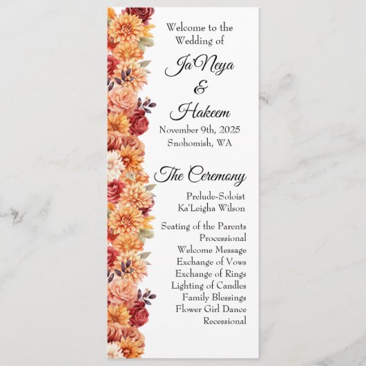 Najaar programma Floral Wedding Programmakaart (Voorkant)