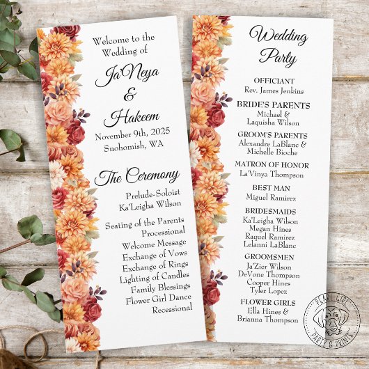 Najaar programma Floral Wedding Programmakaart