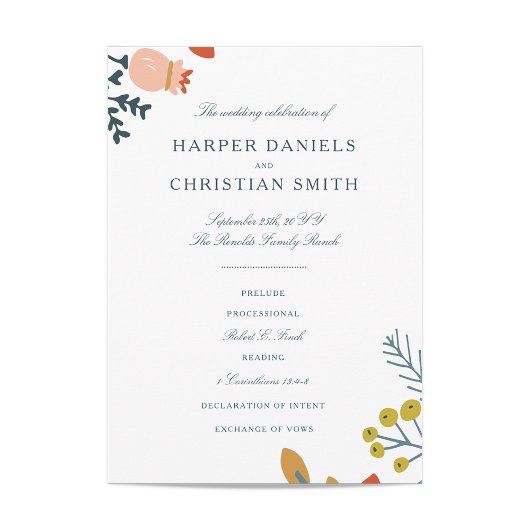 Najaar programma Floral Wedding Programmakaart