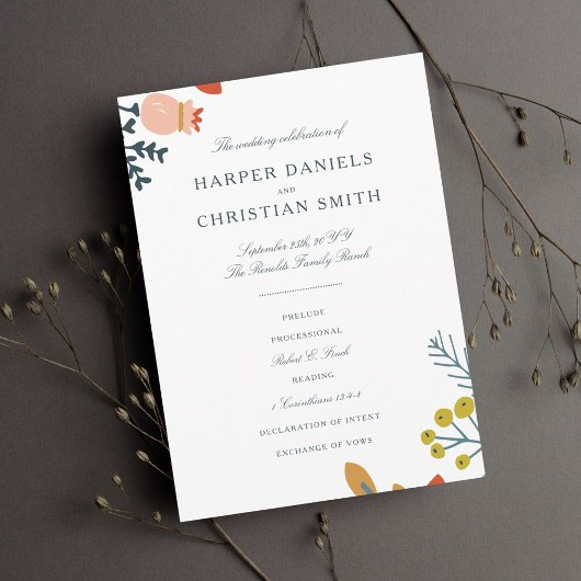 Najaar programma Floral Wedding Programmakaart