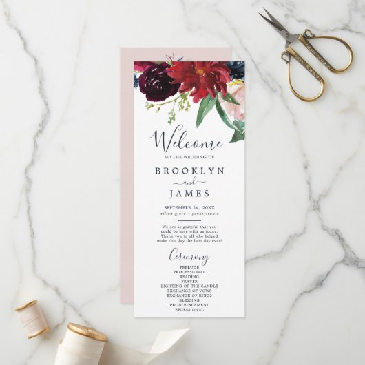 Najaar programma van de bruiloft van de tuin programmakaart (Voorkant / Achterkant in situ)