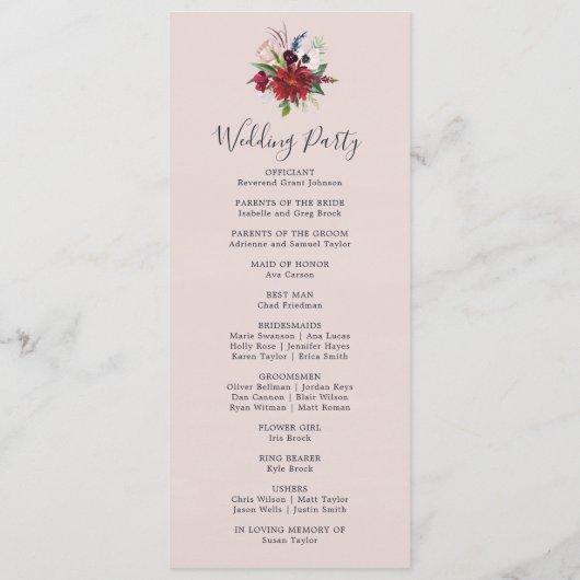 Najaar programma van de bruiloft van de tuin programmakaart (Achterkant)