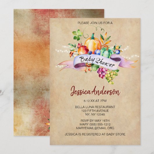 Najaar Pumpkin Genderneutraal Baby shower Kaart (Voorkant / Achterkant)