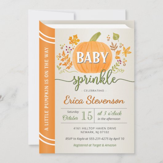 Najaar Pumpkin Storybook Neutral Baby Sprinkle Kaart (Voorkant)