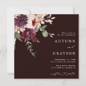Najaar Romance Burgundy Floral Wedding Square Kaart (Voorkant)