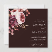 Najaar Romance Burgundy Floral Wedding Square Kaart (Voorkant)