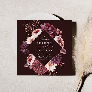 Najaar Romance Burgundy Floral Wedding Square Kaart