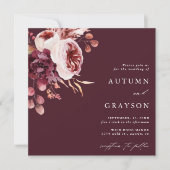 Najaar Romance Burgundy Floral Wedding Square Kaart (Voorkant)